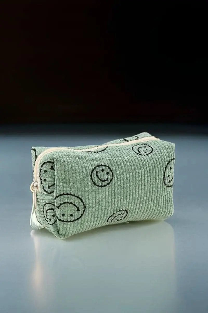 Zenana Smiley Face Corduroy Cosmetic Pouch - Love Salve